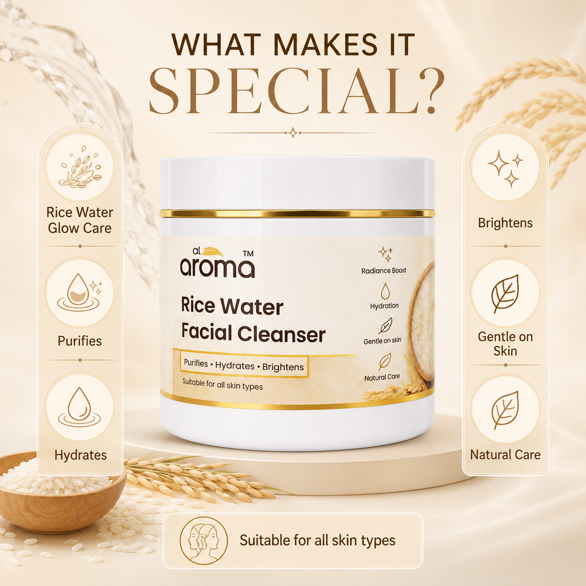 Rice Water Facial Cleanser – Gentle Cleansing & Glow-Boosting Face Cleanser for Soft, Smooth & Radiant-Looking Skin