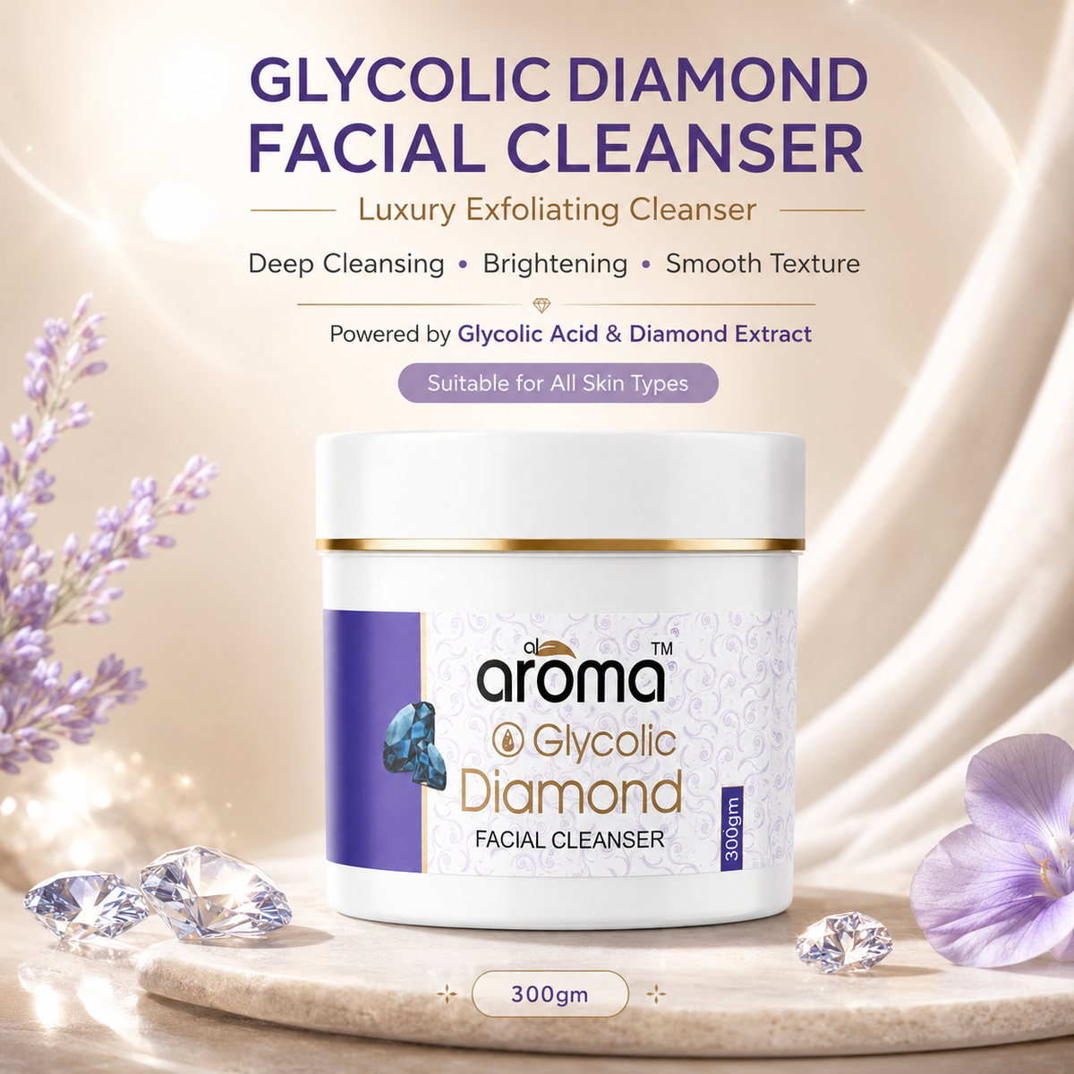Glycolic Diamond Facial Cleanser – Deep Cleansing & Brightening Face Cleanser for Smooth, Refined & Radiant-Looking Skin