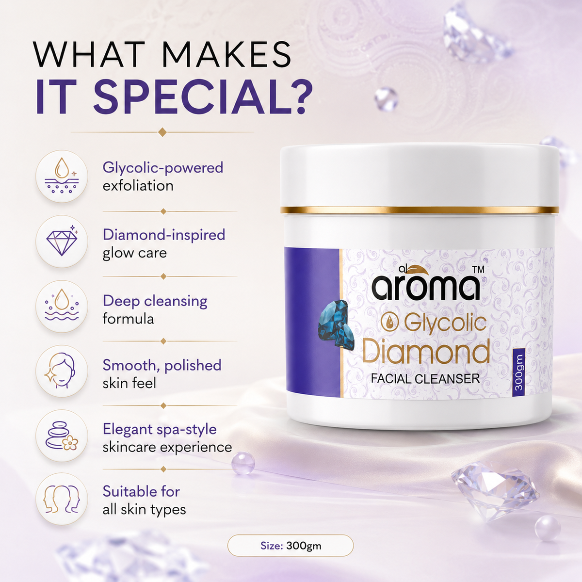 Glycolic Diamond Facial Cleanser – Deep Cleansing & Brightening Face Cleanser for Smooth, Refined & Radiant-Looking Skin